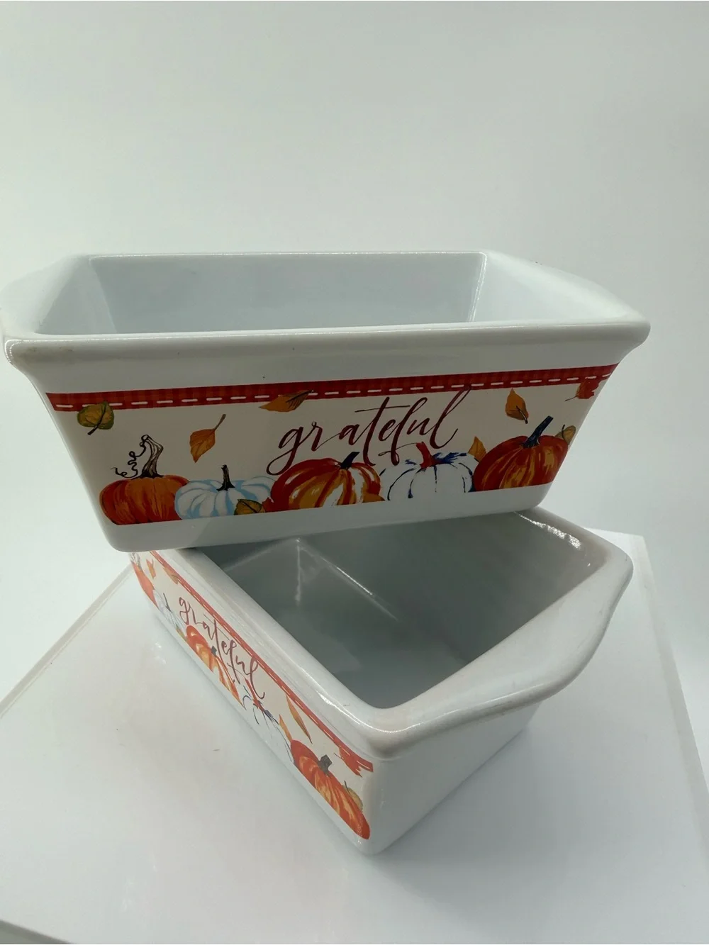Grateful Pumpkin Ceramic Baking Dish - White and Orange